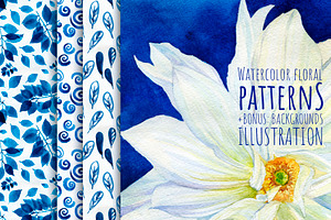 Blue abstract floral patterns pack