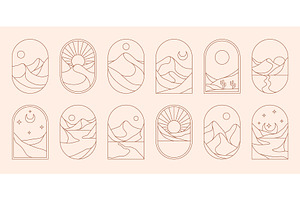 Desert mountains boho icons, a Seasonal Illustration by Vector Tradition
