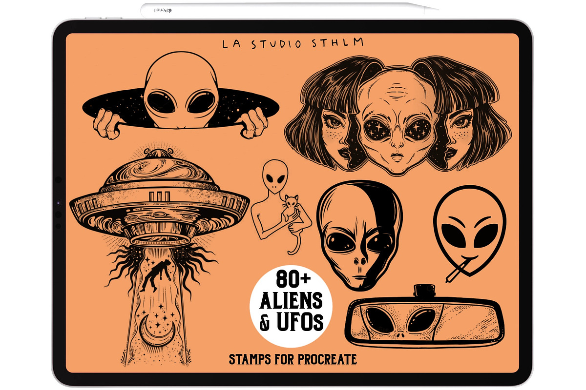 Aliens & UFOs - Procreate Stamp Set, a Brush Add-On by LA Studio Sthlm (Photo 2 of 6)