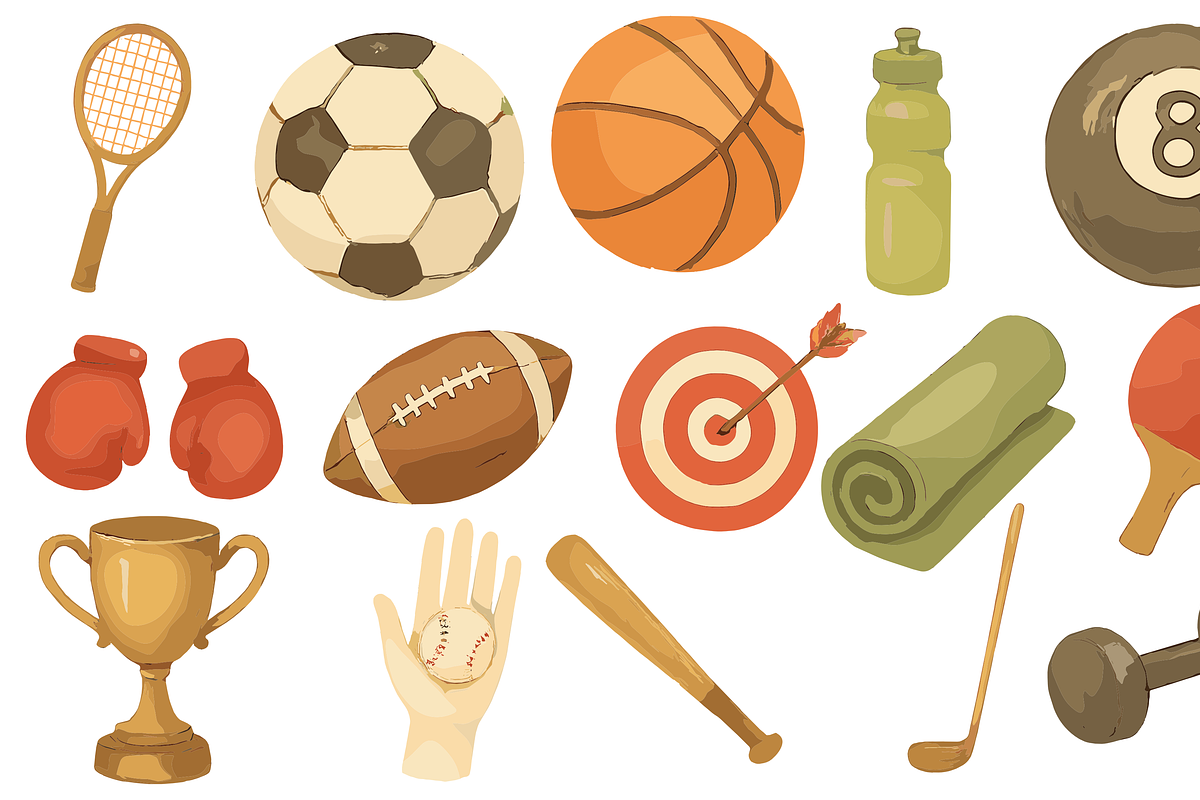 Watercolor Sports Equipment Clipart, an Object Graphic by nikagraphic
