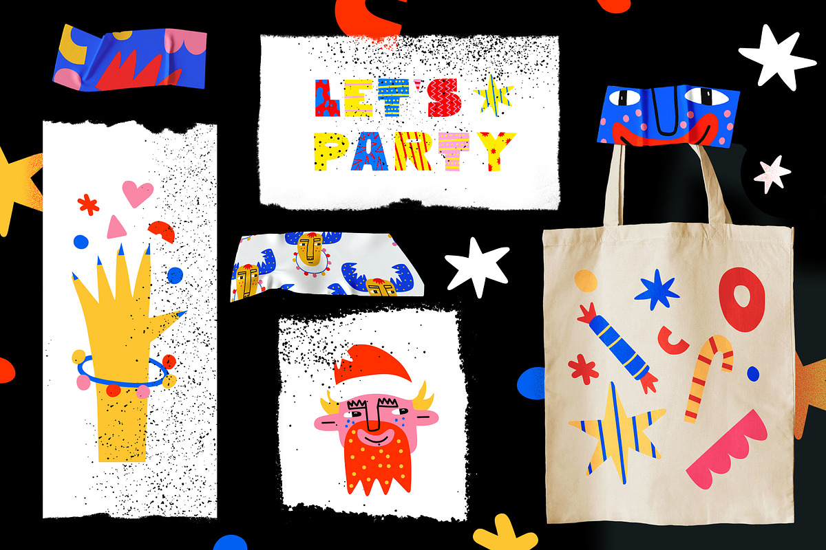 80s Christmas vibrant crazy stickers, an Illustration by okchizh (Photo 3 of 7)