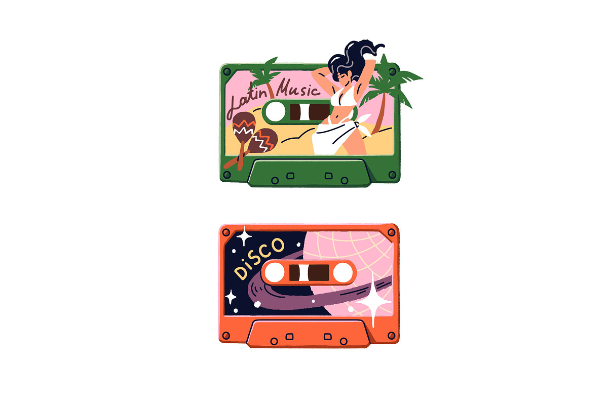 Retro audio cassettes with music set, an Object Illustration by PaperTrident (Photo 4 of 7)