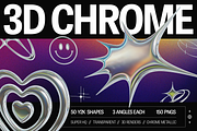 150 3D Y2K Chrome Metallic Shapes, an Object Graphic by Fivehead Studio (Thumbnail 1 of 12)