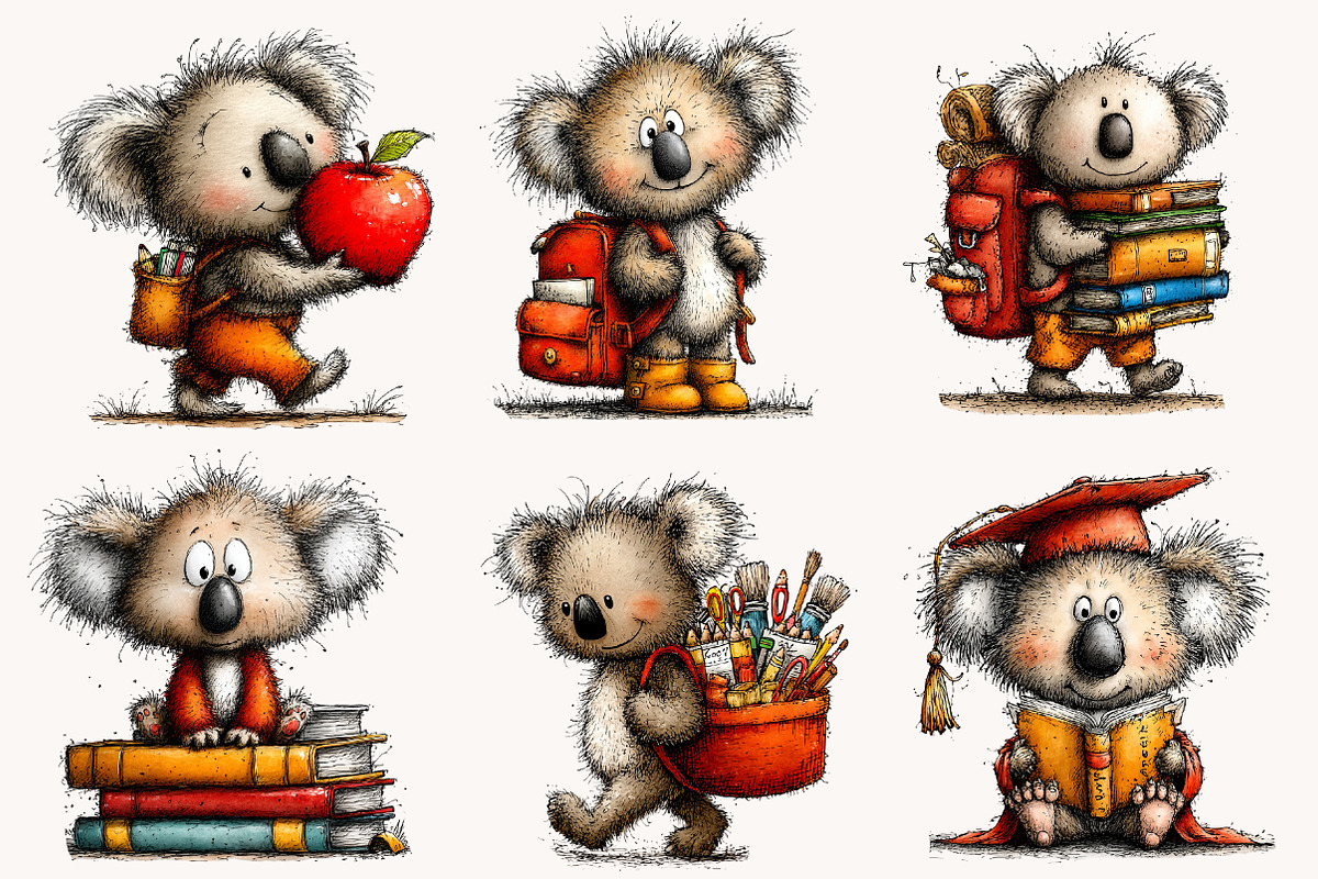 Back to School Koala Clipart Bundle, a Seasonal Illustration by Designworld (Photo 3 of 8)