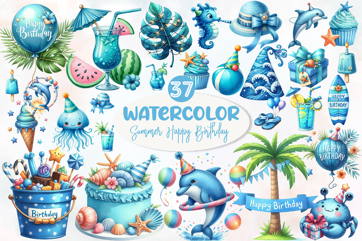 Summer Happy Birthday Clipart, an Illustration by Designworld (Photo 1 of 5)
