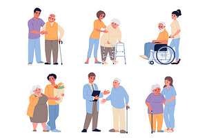 Elder people care. Volunteers help, a Person Illustration by YummyBuum