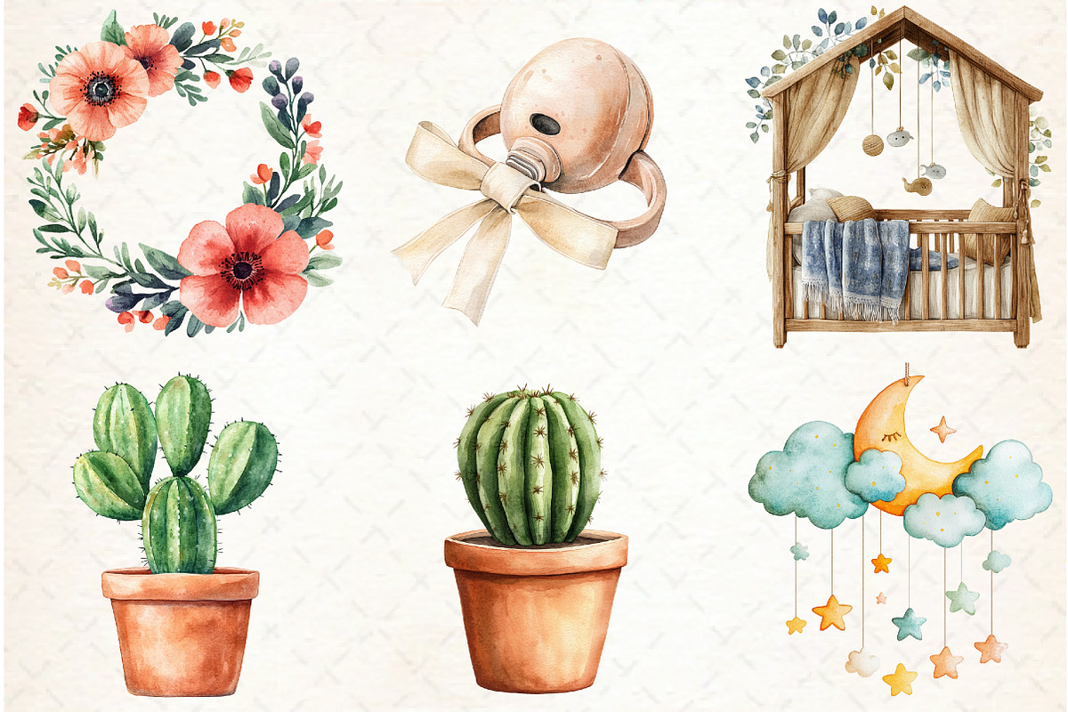 Watercolor Boho Baby Clipart,, an Illustration by Libby Wishes (Photo 3 of 5)