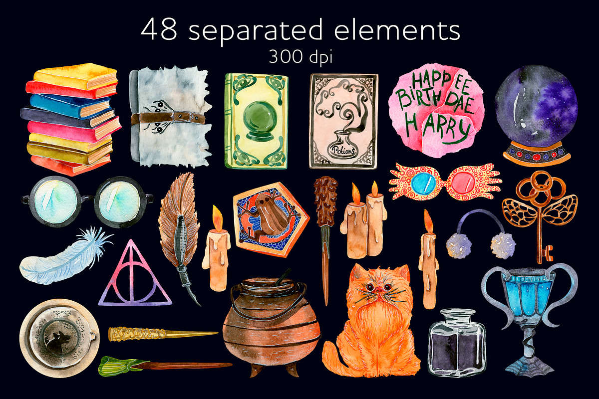 Magic school watercolor clipart, an Education Illustration by AnastasiaWatercolor (Photo 5 of 9)