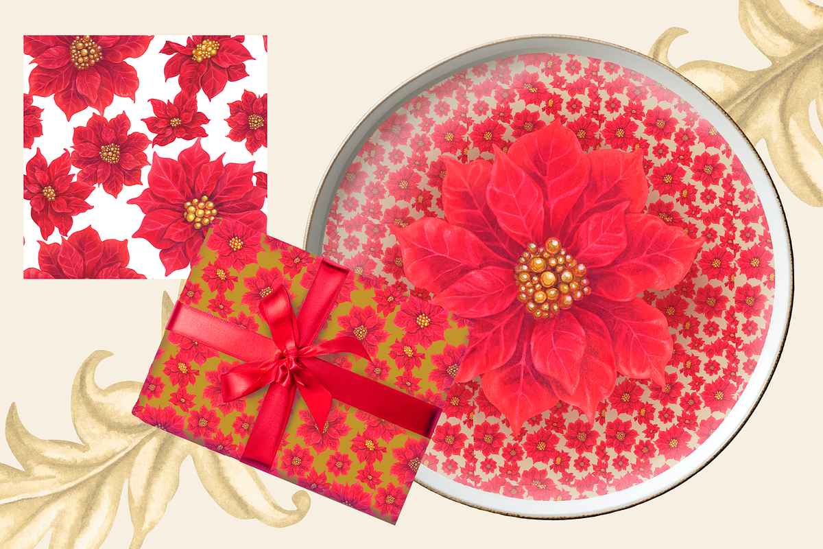 Red Poinsettia, Christmas watercolor, an Illustration by EL_SUHOVA (Photo 10 of 18)