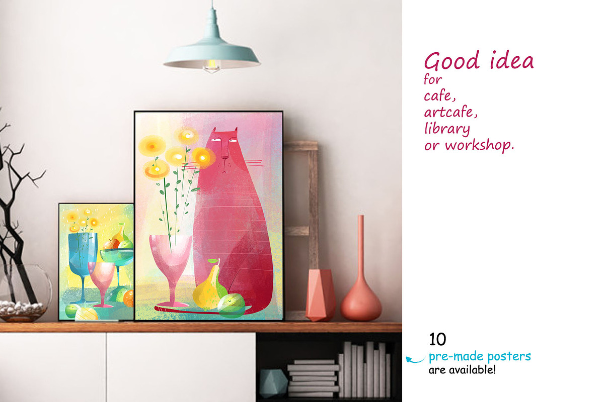 Still Life with Cat - poster creator, an Illustration by Zooza Art (Photo 6 of 10)