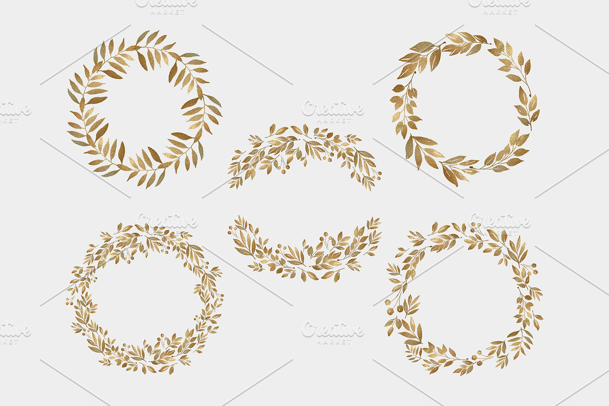 Gold Leaves, Wreaths & Patterns, an Object Graphic by OM Creativ (Photo 4 of 7)