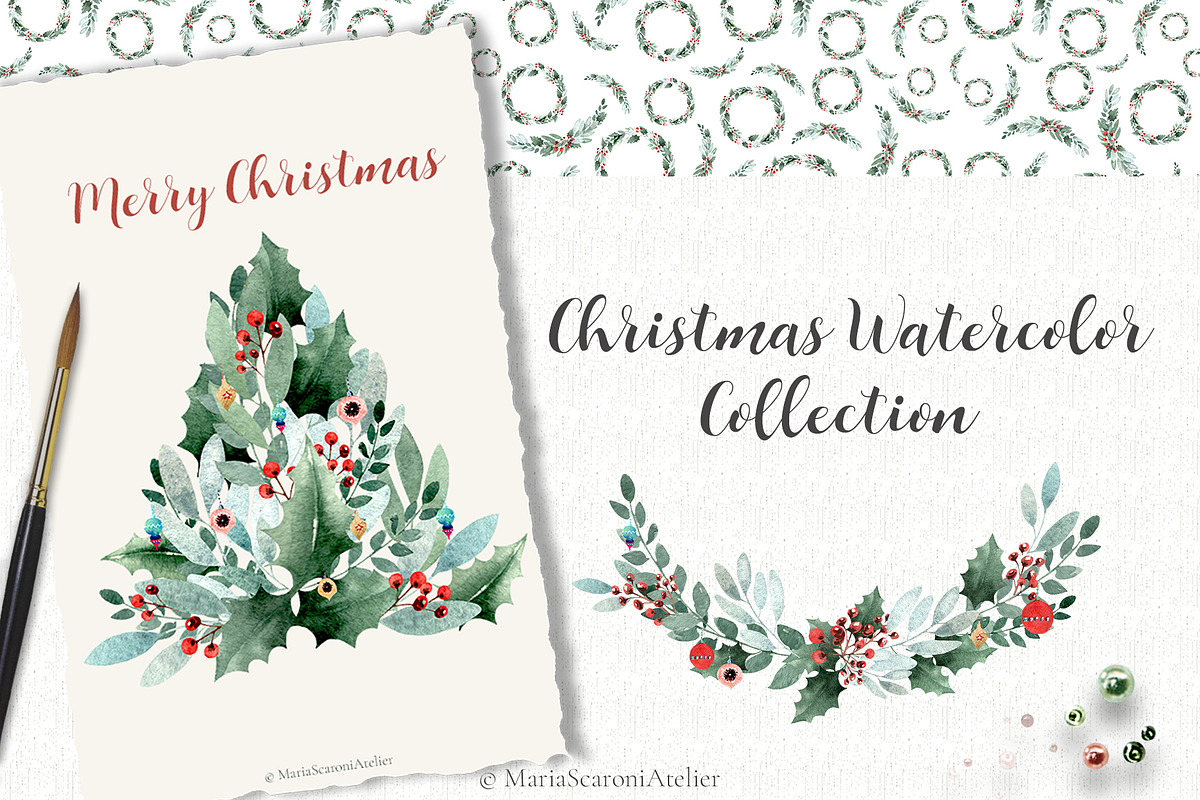 Watercolor Christmas Collection, a Decorative Illustration by MariaScaroniAtelier (Photo 1 of 11)