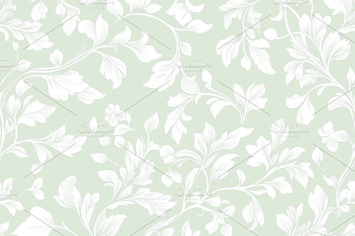 Sage green background with seamless repeating pattern of white f, a Pattern Graphic by Studio ANNA