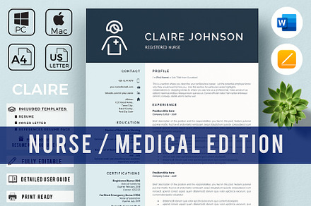 Nurse Resume Template | Nursing CV, a Resume Template by HIRED Design Studio