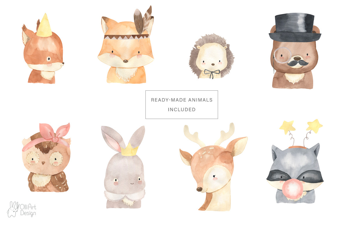 WOODLAND ANIMAL FACES. Watercolor, an Animal Illustration by OlliArtDesign (Photo 6 of 10)
