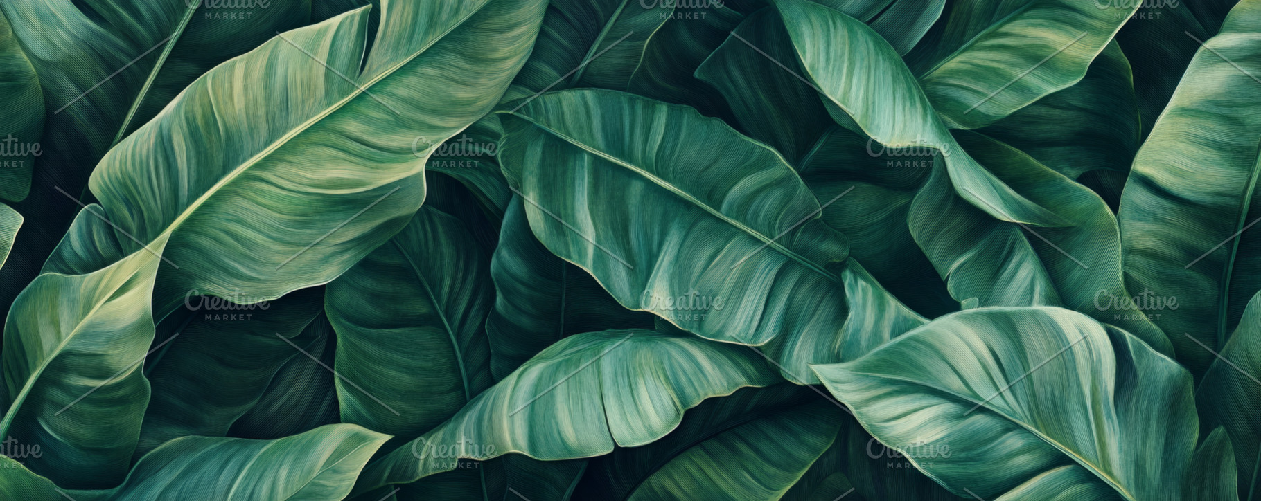 Tropical Banana Leaves with Rich Green Textures, a Photo by Natalia Klenova's Shop