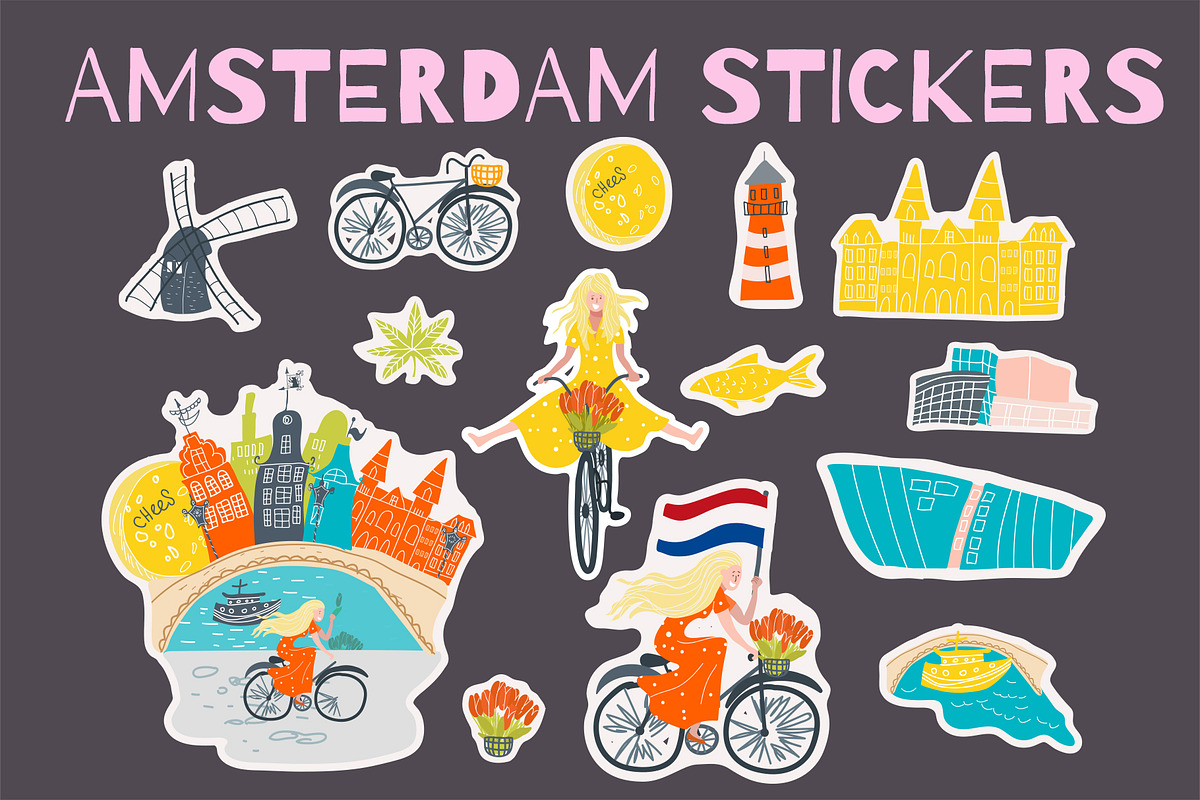 Amsterdam, Netherlands stickers, an Illustration by NataLyaroArt