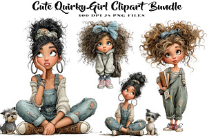 Cute Quirky Girl Clipart, a Seasonal Illustration by CreationArt