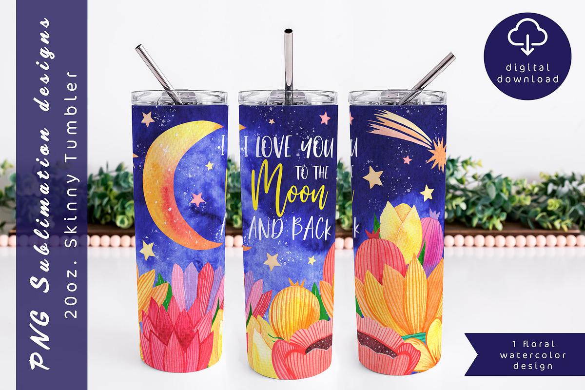 Moon and stars watercolor tumbler, an Object Graphic by AnastasiaWatercolor (Photo 1 of 3)