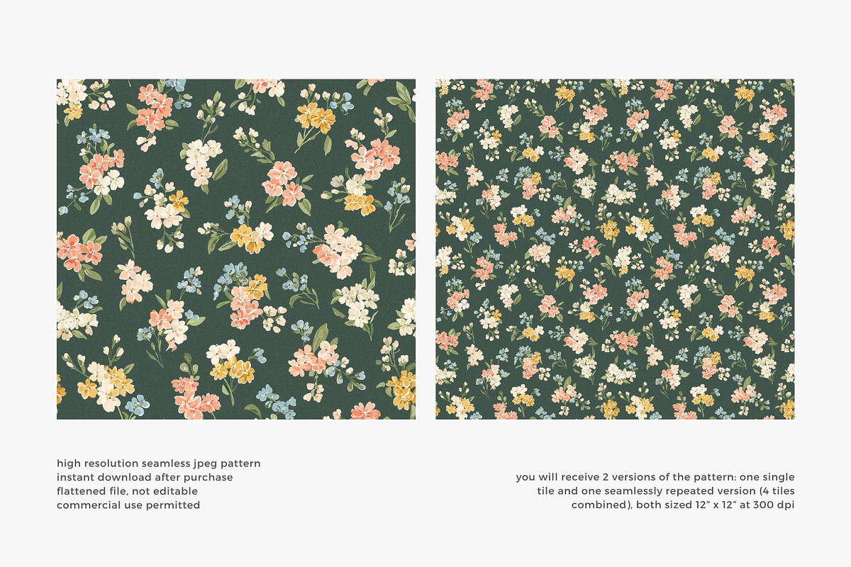 Dark cottage floral pattern, a Pattern Graphic by Pink Studio Art (Photo 2 of 3)