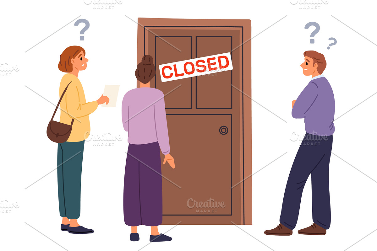 People stand around closed door in, a Person Illustration by Vectorbuum