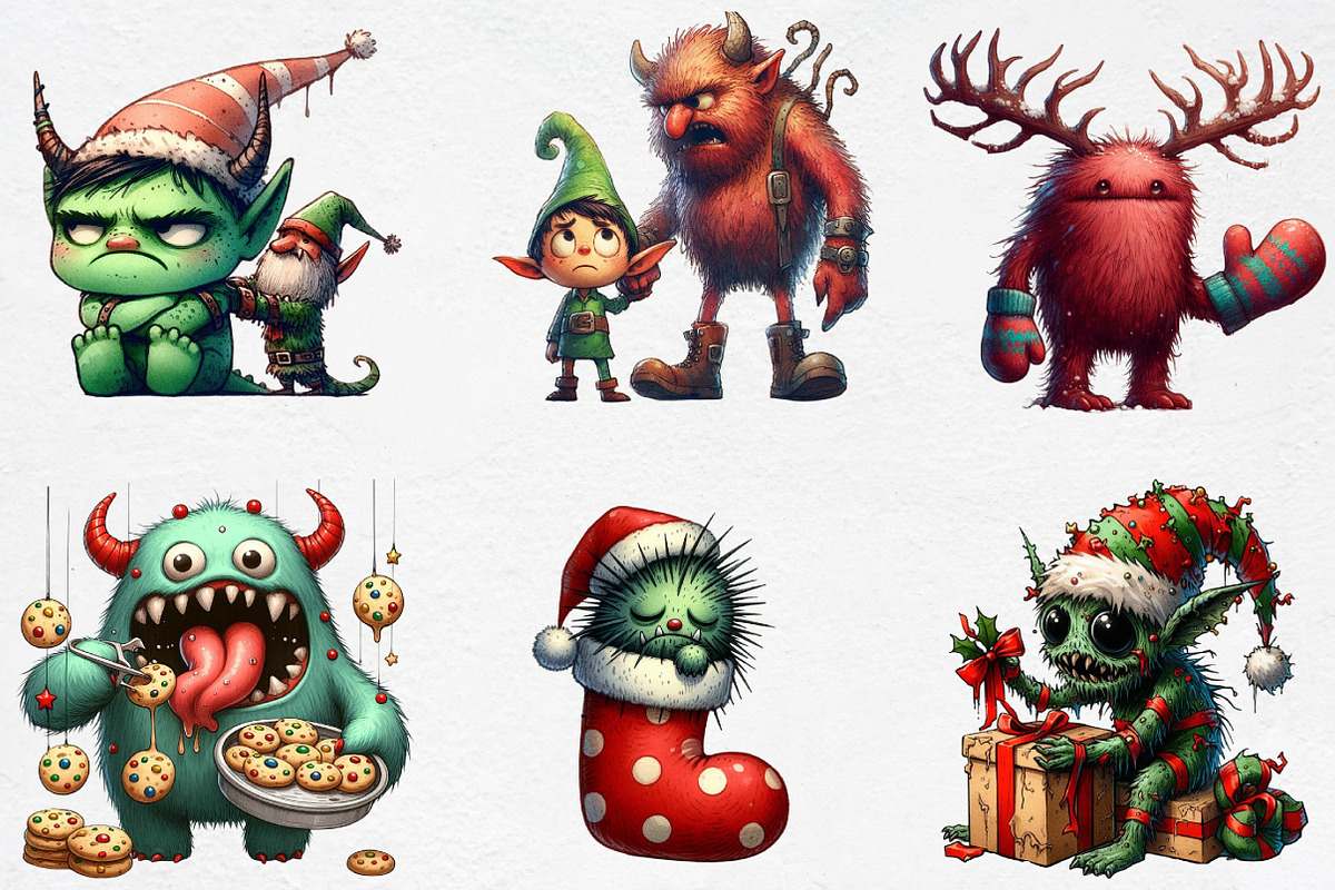 Christmas Funny Monster Clipart, an Illustration by CrexoraLab (Photo 2 of 5)