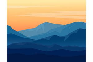 Twilight In Blue Mountains. Vector