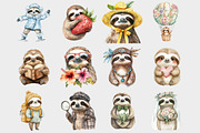 Watercolor Sloth Clipart, a Seasonal Illustration by Design Market (Thumbnail 2 of 4)