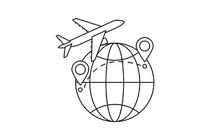 Airplane with globe icon., a Transportation Illustration by incomible