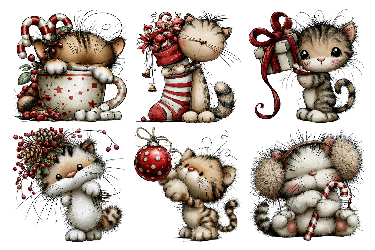 Christmas Whimsical Cat Clipart, a Seasonal Illustration by Creative Art (Photo 5 of 7)