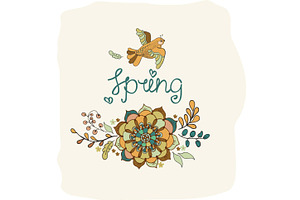 Natural floral backgrounds with bird