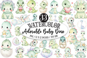 Adorable Baby Dino Watercolor, an Illustration by Designking