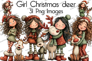 Girl Christmas deer Clipart, an Illustration by DreamArtGraphic