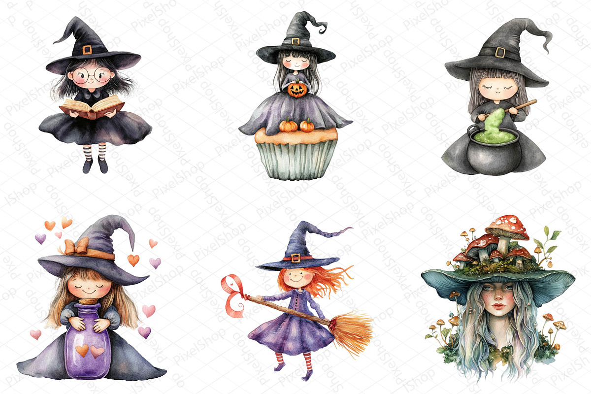 Cute Halloween Witch Clipart, an Illustration by DreamPrint404 (Photo 4 of 5)