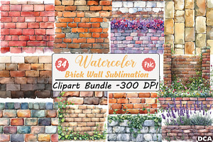 Watercolor Brick Wall Sublimation Cl, an Illustration by DreamCafeArt