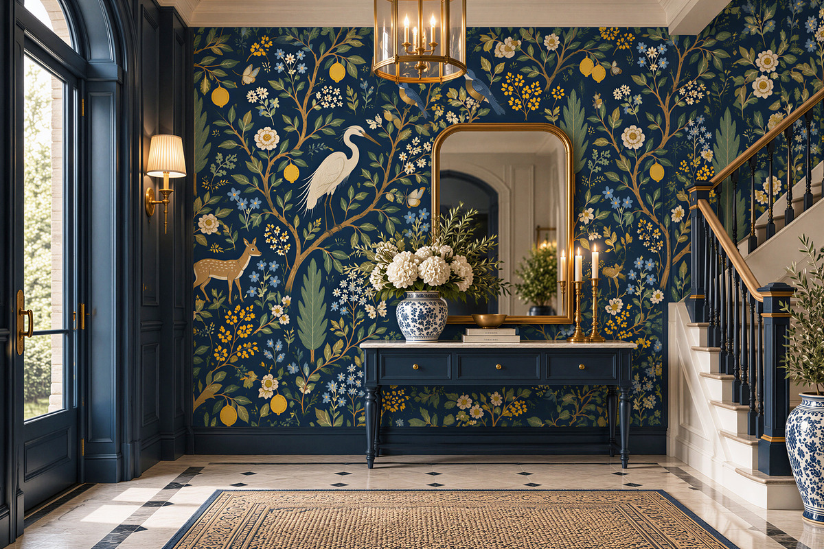 Midnight Heron | Botanical Wallpaper, a Wallpaper Graphic by by creative paper (Photo 4 of 15)
