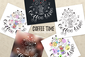 Coffee time greeting cards design