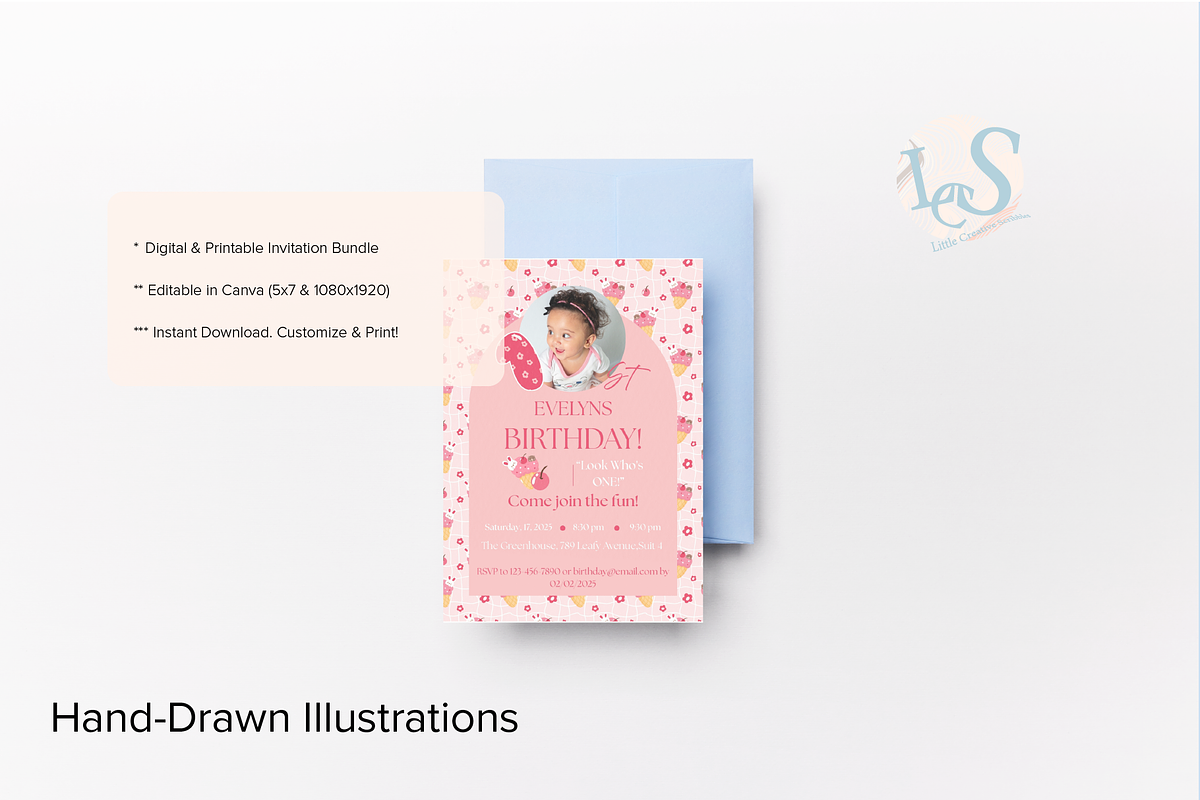 First Birthday Invite Canva Template, an Invitation Template by Little Creative Scribbles (Photo 2 of 6)