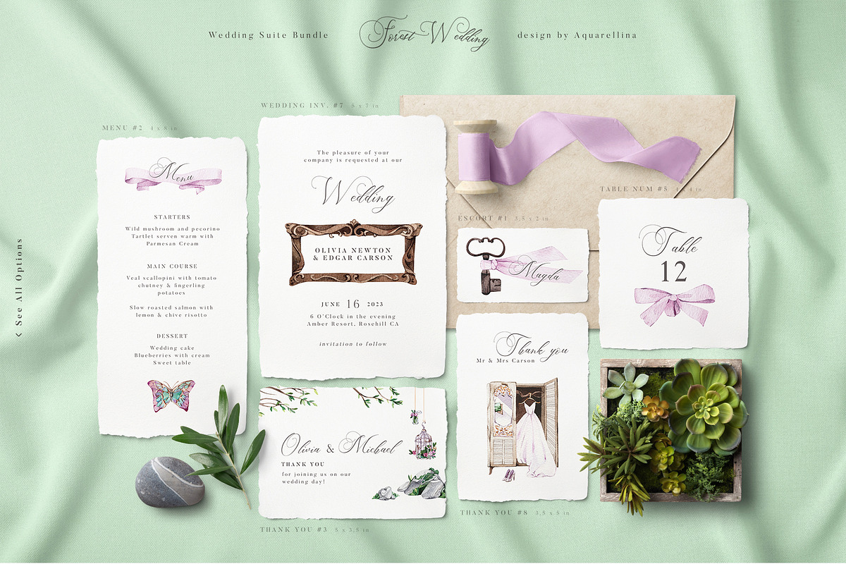 Forest Wedding Suite BUNDLE, an Invitation Template by Aquarellina (Photo 10 of 17)