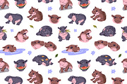Cute hippos set + seamless patterns, an Animal Illustration by PaperTrident (Thumbnail 14 of 14)