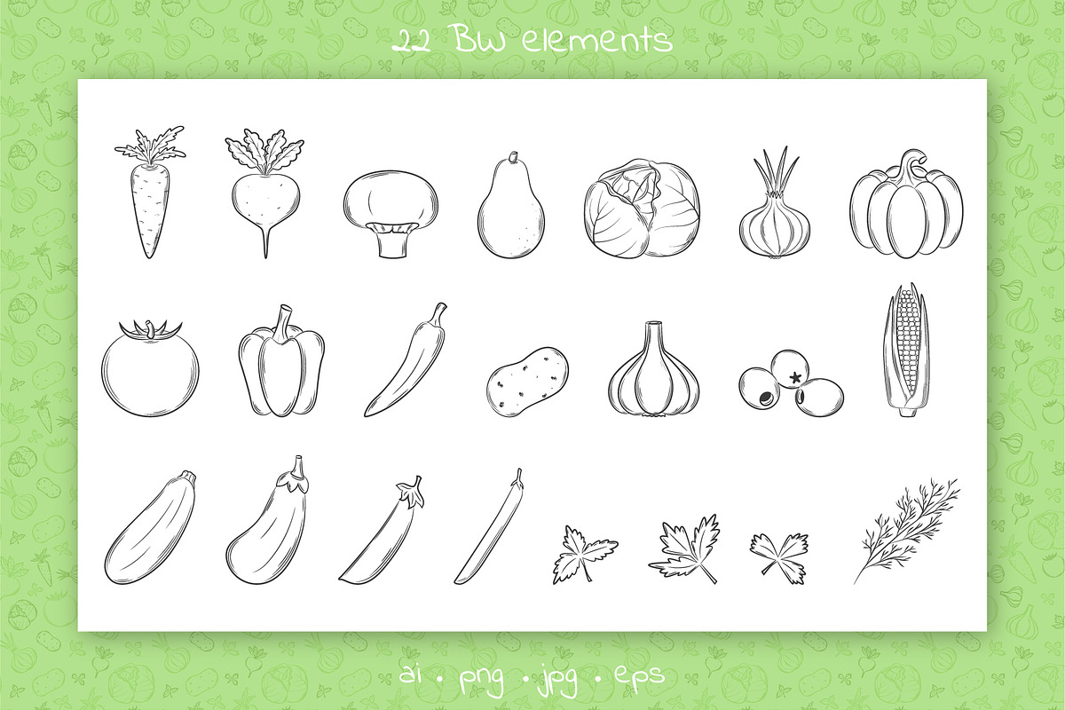 Vegetables. Cliparts and patterns, a Pattern Graphic by Valeria Soloveva (Photo 2 of 10)