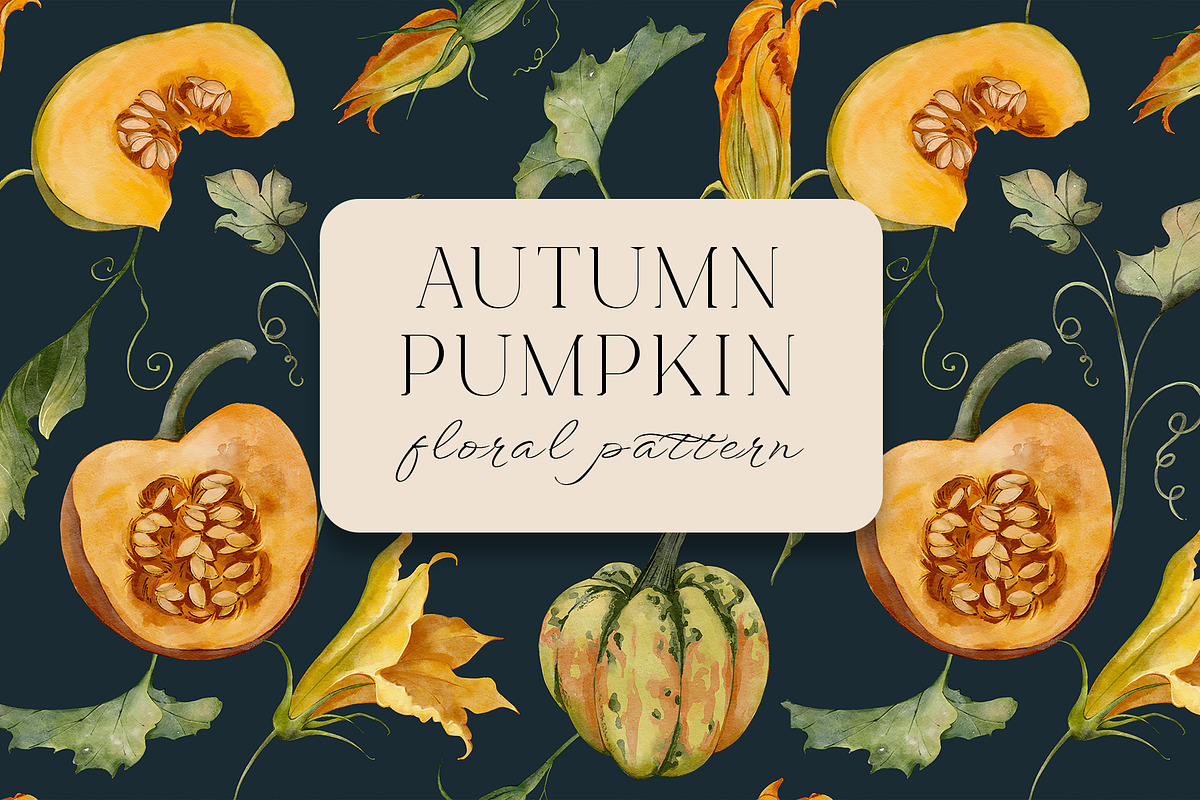 AUTUMN PUMPKIN floral pattern, a Pattern Graphic by Yuliia Lashevska (Photo 4 of 12)