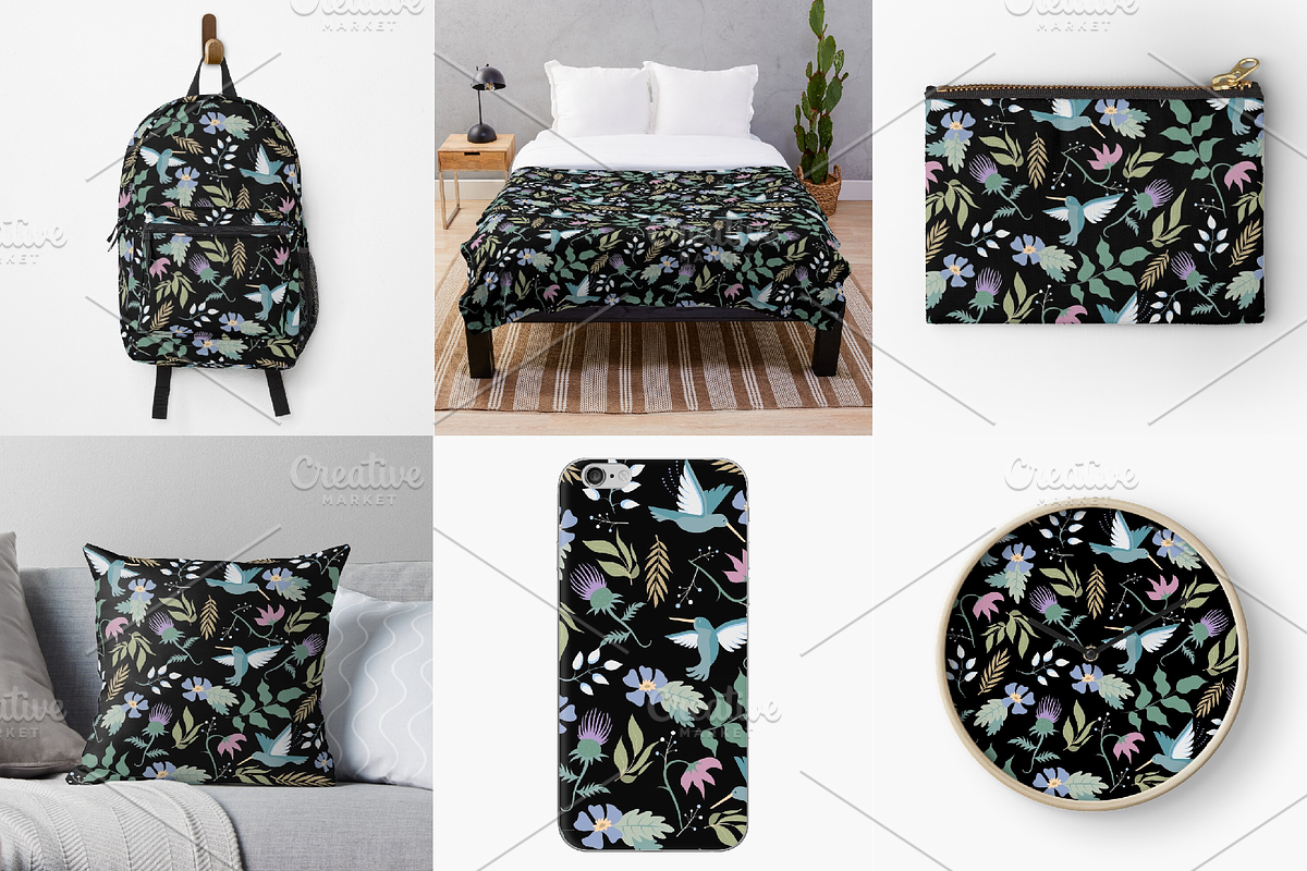 Floral humming bird pattern, a Pattern Graphic by Queen of Infographics (Photo 4 of 4)