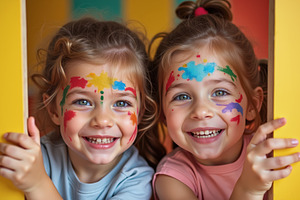 Happy girls with face paint playing, a Person Photo by angellodeco