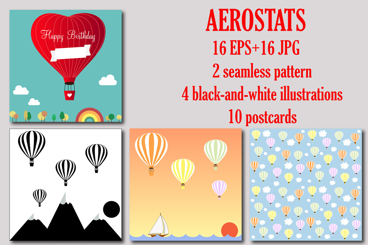 Set of hot air balloons, aerostats, a Seasonal Illustration by Orangepencil (Photo 1 of 5)