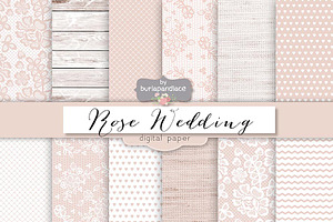 Rose Rustic Wedding Digital Paper