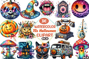 Groovy 70s Halloween Clipart, an Illustration by DreamCafeArt