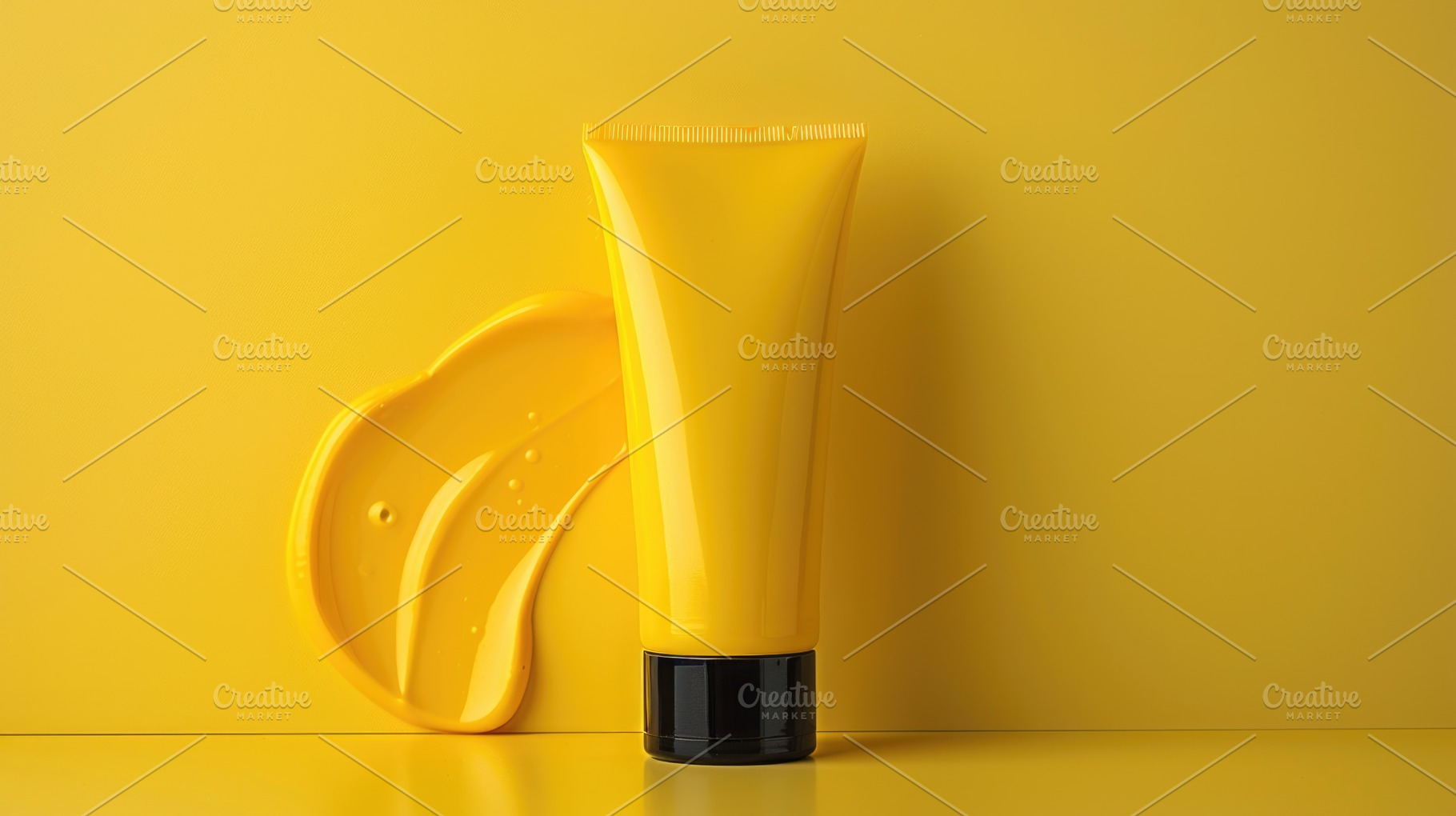 Yellow cosmetic tube with cream smear on monochrome background f, a Nature Photo by José Manuel Gelpi
