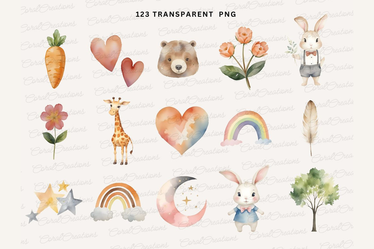 Boho Baby watercolor Clipart PNG, an Animal Illustration by Coral Beauty (Photo 6 of 9)