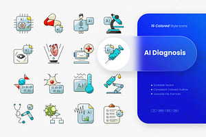 AI Diagnosis Colored Icons, an Outline Icon by cidcud_graphic